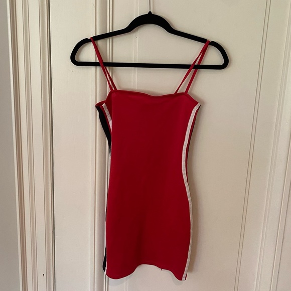 H&M bodycon dress - red with white and black stripes down side - Picture 3 of 7